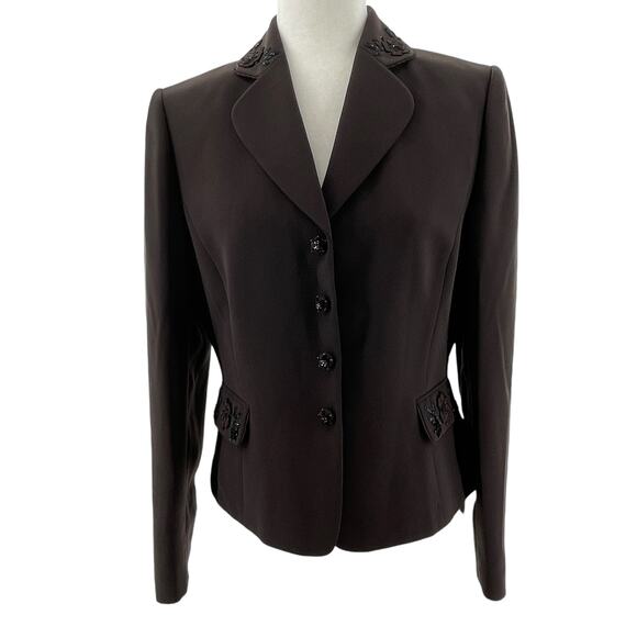 Tahari ASL Brown Beaded Floral Trim Evening Career Dressy Jacket Blazer 8 - Picture 2 of 14